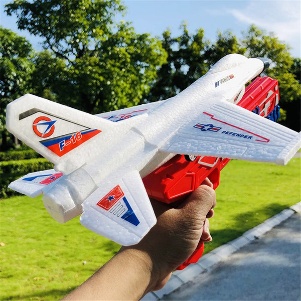 Flying Airplane Toy with Launcher, Throwing Foam Glider Catapult Plane Toys for Kids Boys Birthday Gift