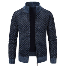 Thickened Plaid Print Jacket Cardigan Fashion Slim Fit Zipper Stand Collar Sweater Winter Men's Casual Long Sleeve Knitted Top Clothing