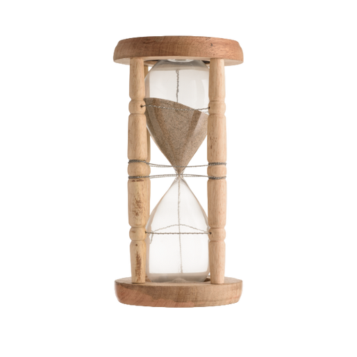 Wooden hourglass with sand on a white background